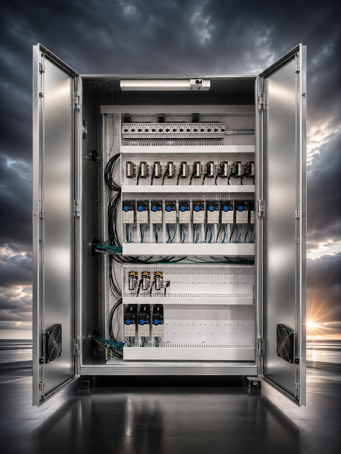 Detailed control panel wiring during a build