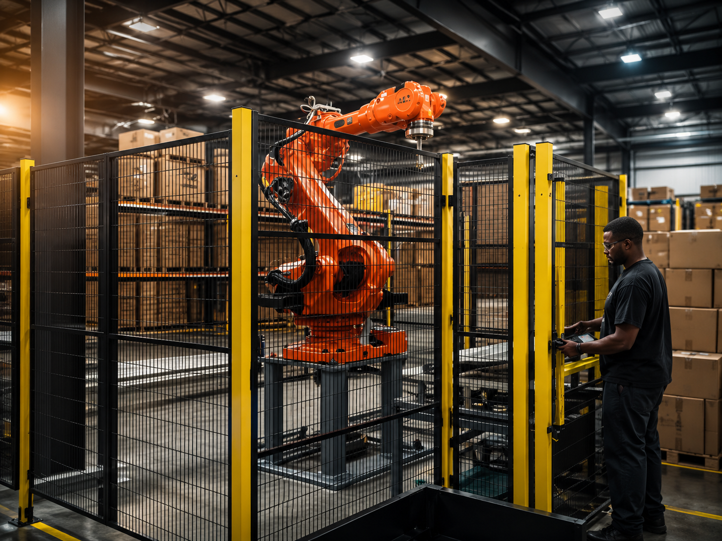 Robotic cell integrated with electrical control panels