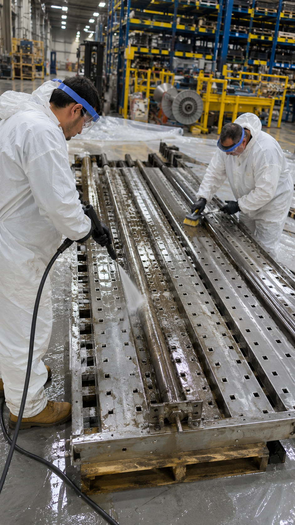 Technicians servicing pipe rack and support systems