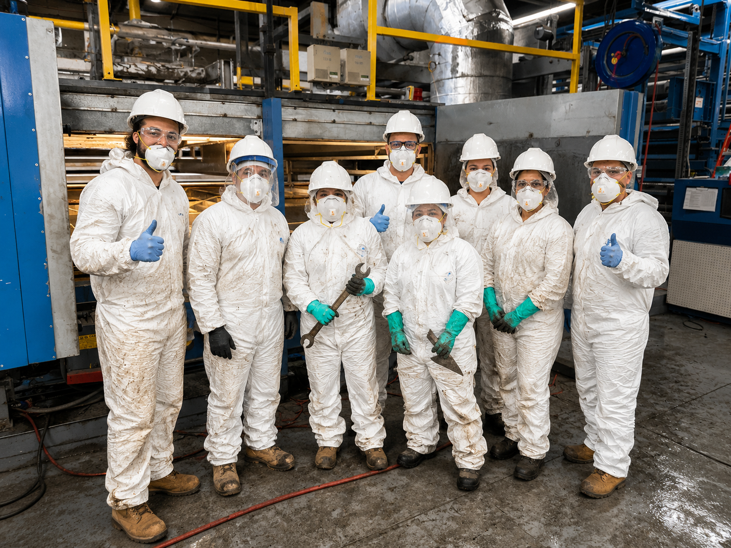Industrial cleaning crew preparing a facility for a maintenance shutdown