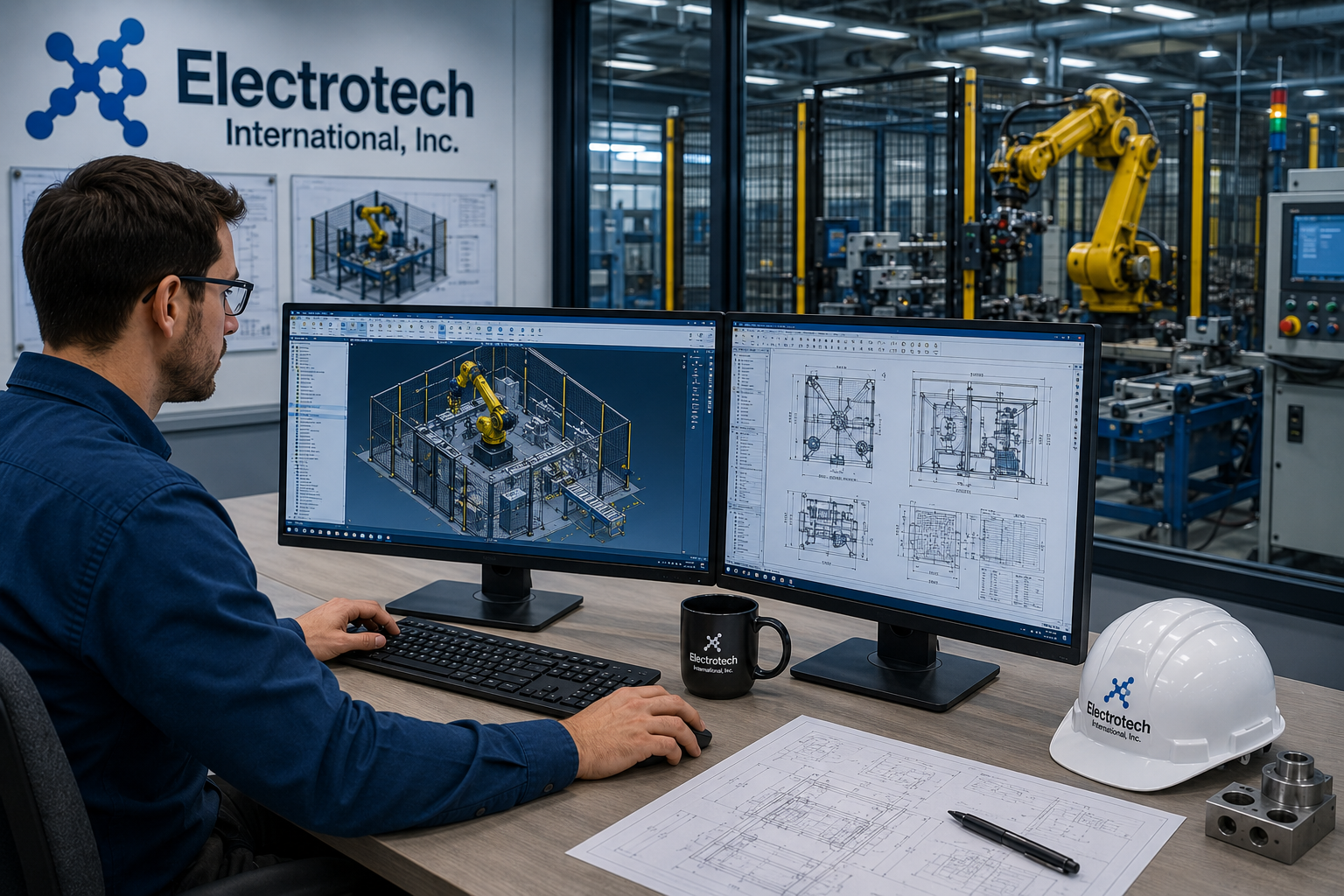 Mechanical design on a multi-monitor CAD station