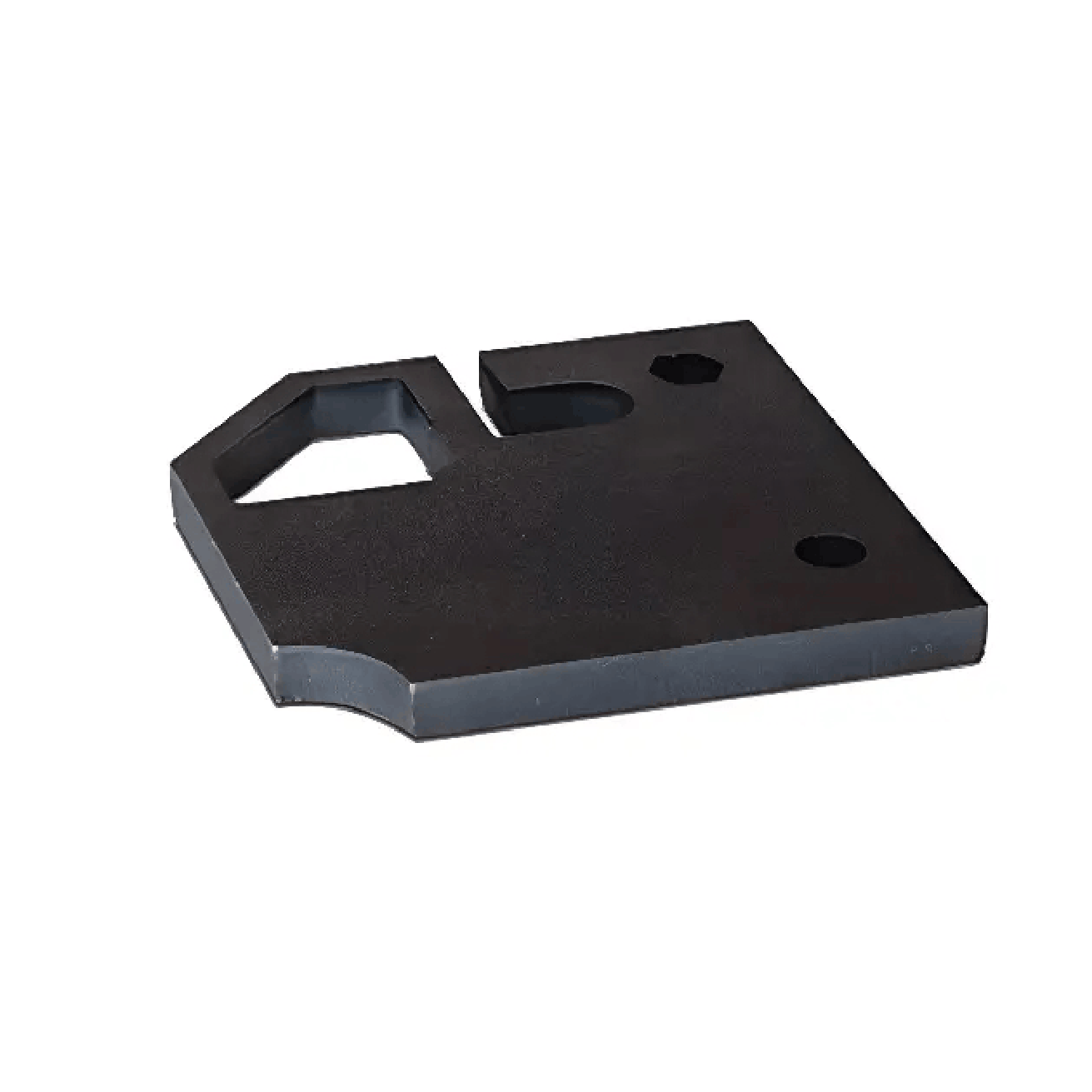 Black coated steel plate with cutouts
